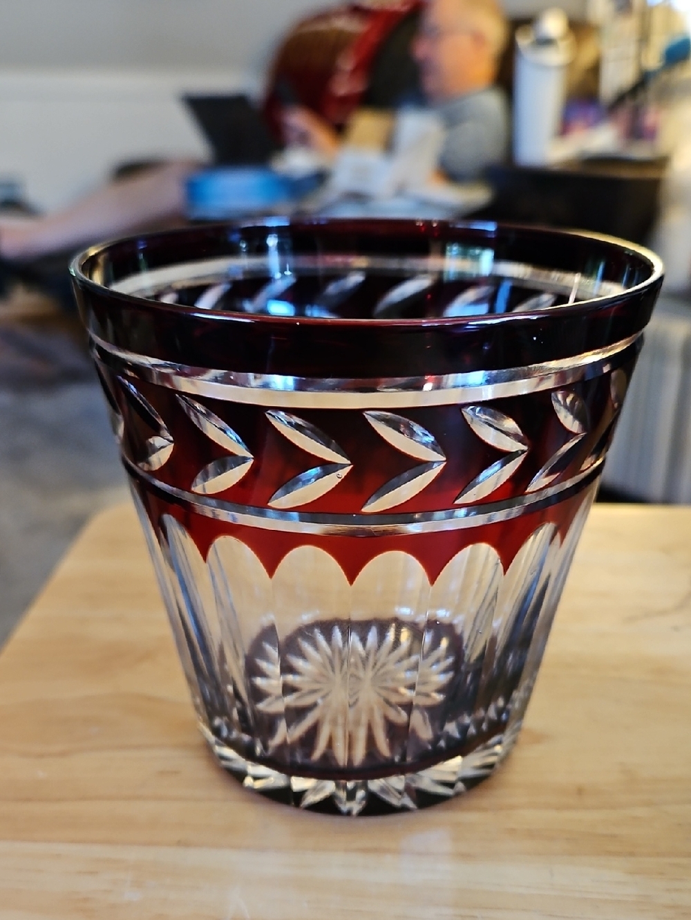 Deep Ruby Cut Crystal Tumbler - Elegant Red Glass